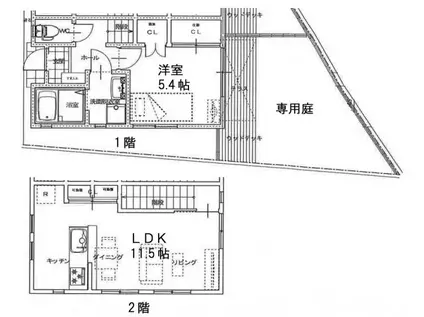 ぴあ下中野(1LDK/1階)の間取り写真