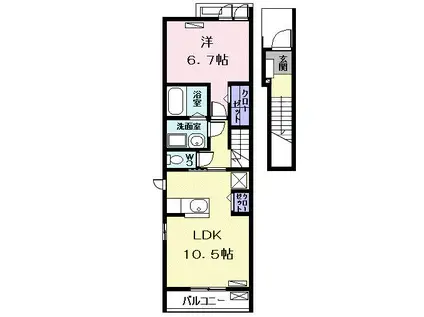 メゾンド・アジュールII(1LDK/2階)の間取り写真