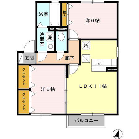 アムール(2LDK/1階)の間取り写真