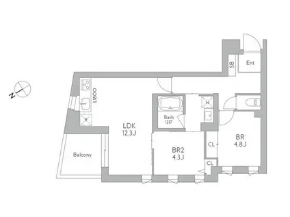 J.リヴェール武蔵小山ウエスト(2LDK/1階)の間取り写真