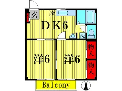 NEW・CITY TAKANO(2DK/2階)の間取り写真