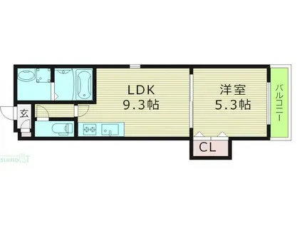 GMヒルズ今津北B棟(1LDK/3階)の間取り写真