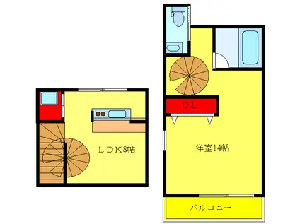 ラフィーネ城北公園(1LDK/2階)の間取り写真
