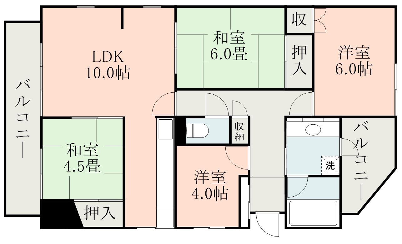 ユーロハイツ城西B棟(4LDK/2階)の間取り写真