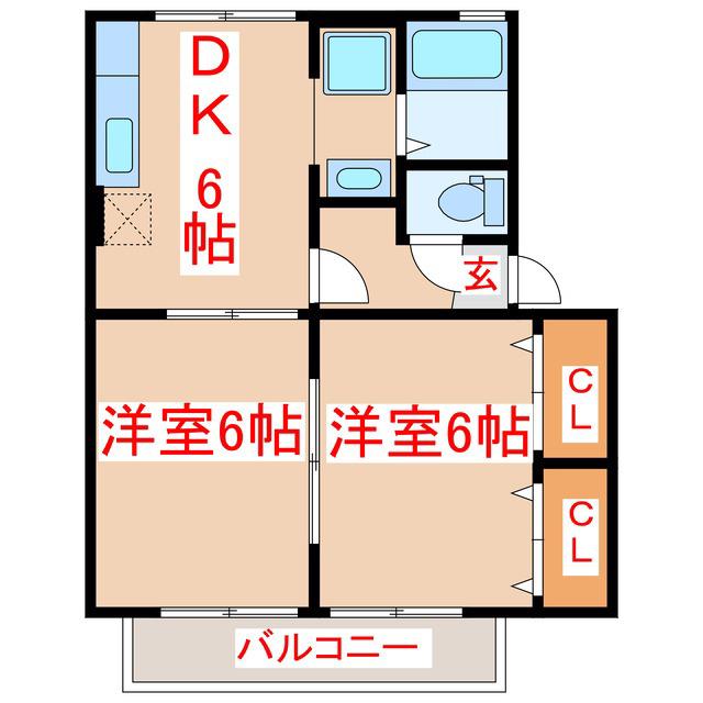 イクスピアリベマーイ(2DK/2階)の間取り写真