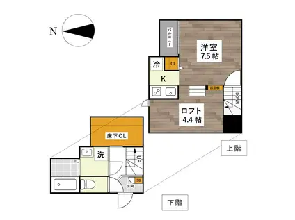 ADC麦島I(1K/2階)の間取り写真