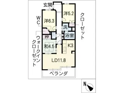 レジディア泉(3LDK/3階)の間取り写真
