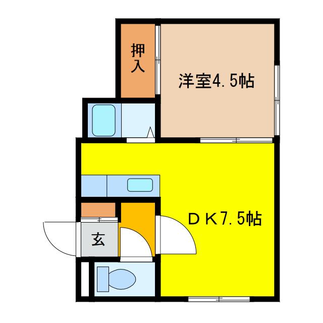 高台ガーデン(1DK/2階)の間取り写真