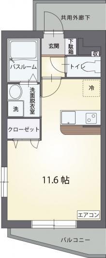 ビカーボ(ワンルーム/2階)の間取り写真
