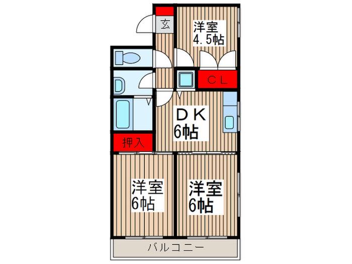 リレント入間(3DK/6階)の間取り写真
