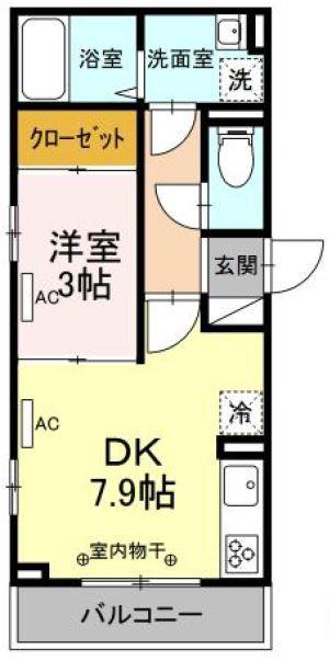 オークビレッジII(1DK/2階)の間取り写真