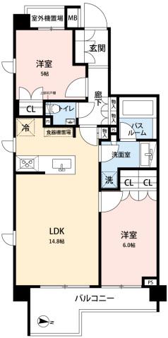 オープンレジデンシア千駄木ヒルズ(2LDK/4階)の間取り写真