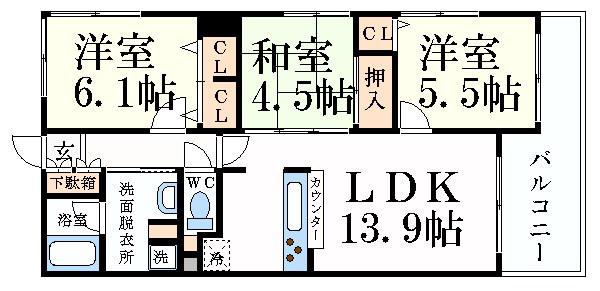 ドルチェグラン姫路駅前(3LDK/10階)の間取り写真