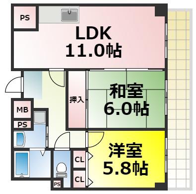 サウスサイドなにわ筋(2LDK/6階)の間取り写真