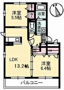 サンライズスクエアA(2LDK/2階)の間取り写真
