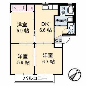 シャーメゾン神原D(3DK/2階)の間取り写真