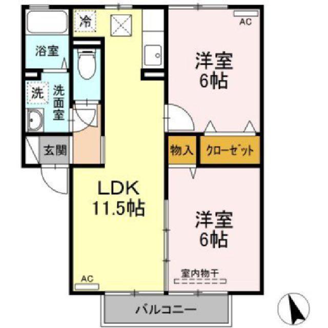 サンエクセルA棟(2LDK/1階)の間取り写真