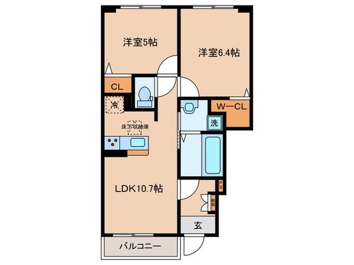 ヒルズ津屋崎I(2LDK/1階)の間取り写真