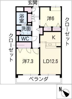 エクセル森越(2LDK/1階)の間取り写真