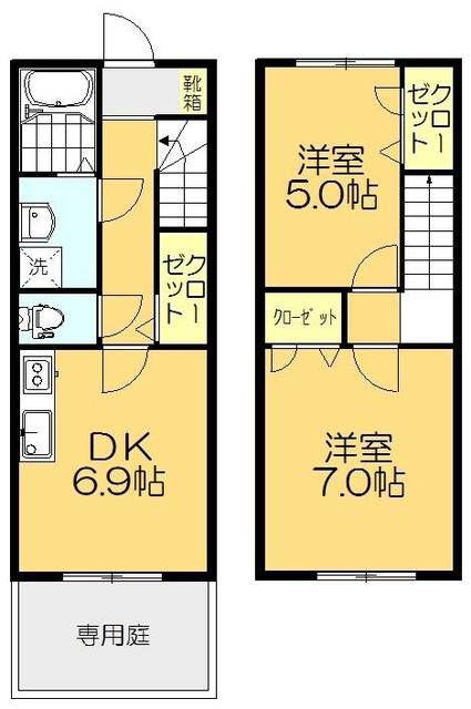 アトラツインクル(2DK/1階)の間取り写真