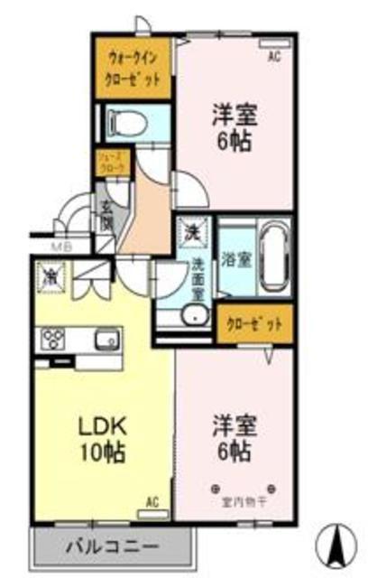 ロイジェントパークス レイクタウン III O(2LDK/2階)の間取り写真
