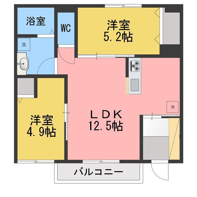 ボナールV(2LDK/1階)の間取り写真