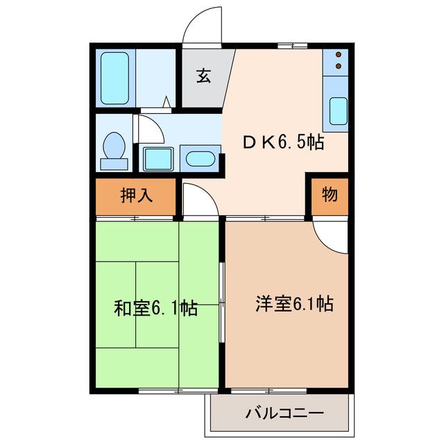 フレグランス北門(2K/1階)の間取り写真