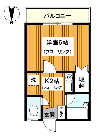 プロムナード生麦B棟(1K/2階)の間取り写真