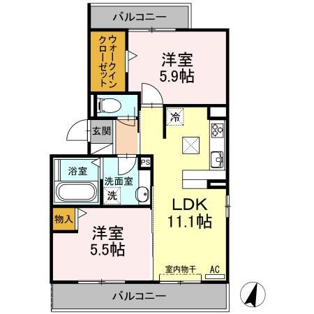 名鉄各務原線 苧ケ瀬駅 徒歩12分 3階建 築9年(2LDK/1階)の間取り写真