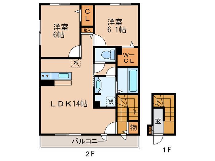 ルシェリア(2LDK/2階)の間取り写真