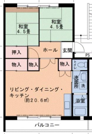 UR泉南一丘(2LDK/2階)の間取り写真