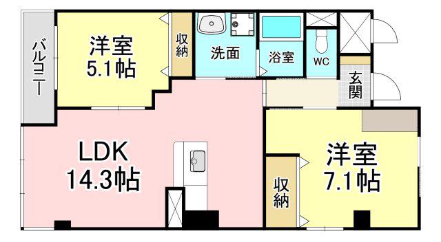 パルティール A棟(2LDK/1階)の間取り写真