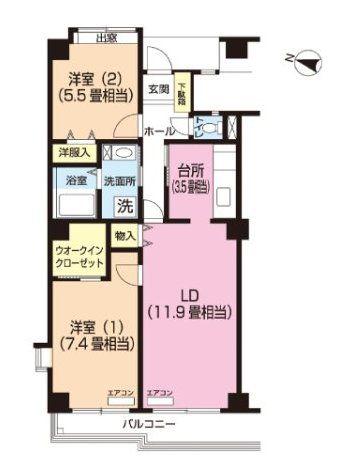パティオス13番街(2LDK/5階)の間取り写真