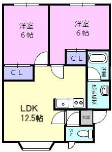 コーポハピネス若草(2LDK/2階)の間取り写真