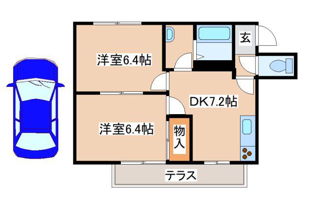 ディアス離宮(2DK/1階)の間取り写真