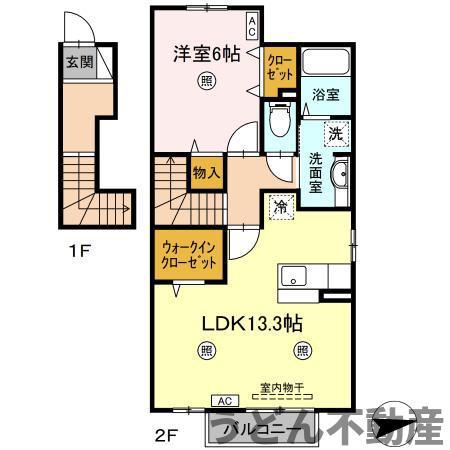 ヴァンヴェール(1LDK/2階)の間取り写真