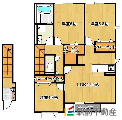ピュー・フォルテASAHI(3LDK/2階)の間取り写真
