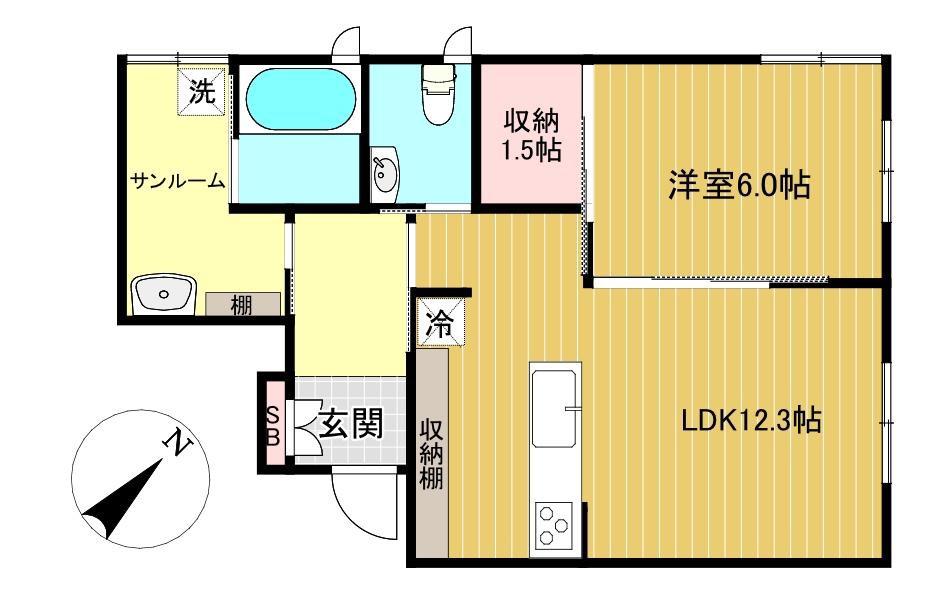 CASA南浜(1LDK/1階)の間取り写真