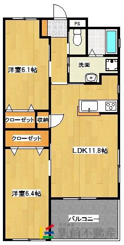 長浜ヒルズ(2LDK/2階)の間取り写真