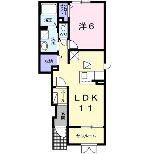 JR羽越本線 羽後本荘駅 バス乗車時間:25分 最寄りバス停で下車 徒歩3分 2階建 築6年(1LDK/1階)の間取り写真