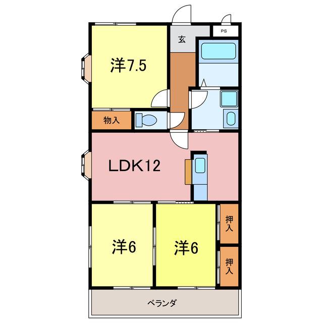 リアン久米(3LDK/3階)の間取り写真