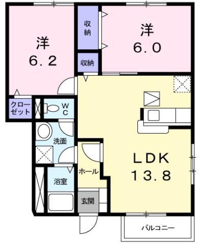 カサ モデルナ II(2LDK/1階)の間取り写真