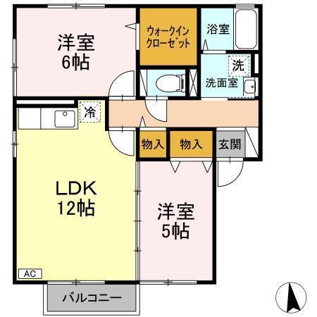 セジュール目長田 II(2LDK/1階)の間取り写真