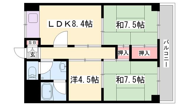 ラフェスタ加西(3LDK/5階)の間取り写真