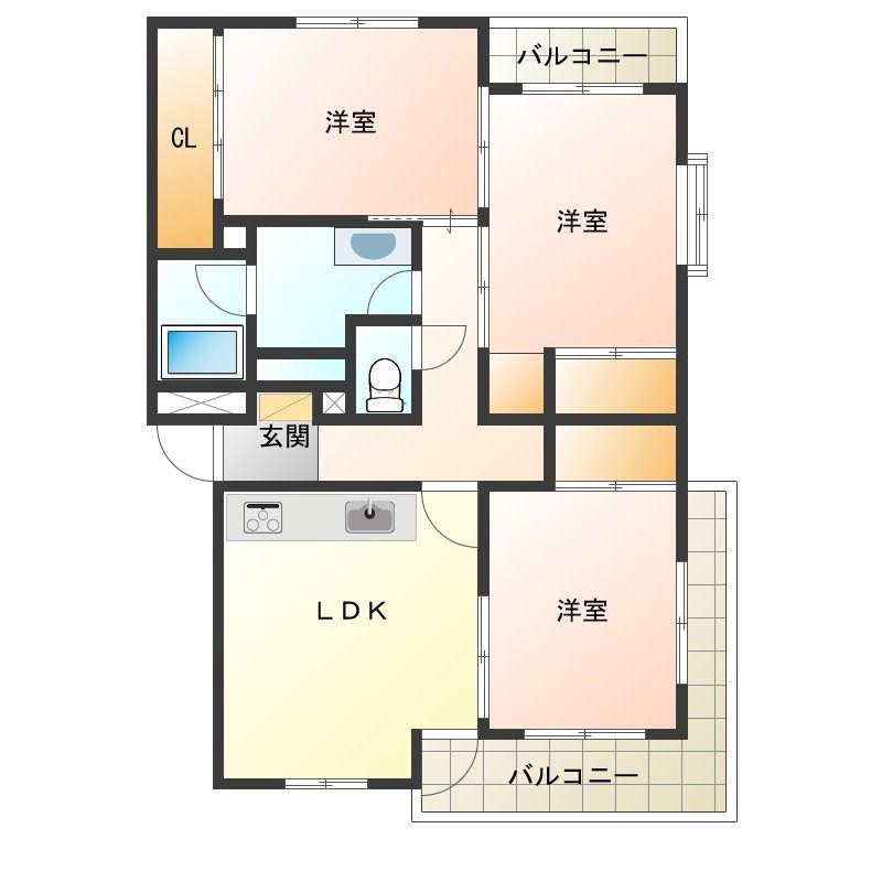 小山駅南ハイツ(3LDK/3階)の間取り写真