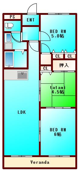 第16柴田マンション(2LDK/2階)の間取り写真