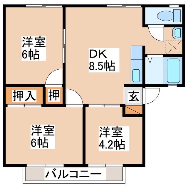 スカイハイツユー A棟(3DK/2階)の間取り写真