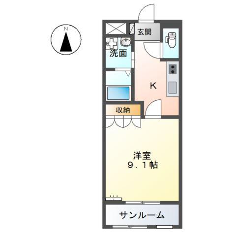 サンモールSAKAI(1K/2階)の間取り写真