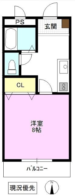 ウッドヴィレッジ(1K/2階)の間取り写真