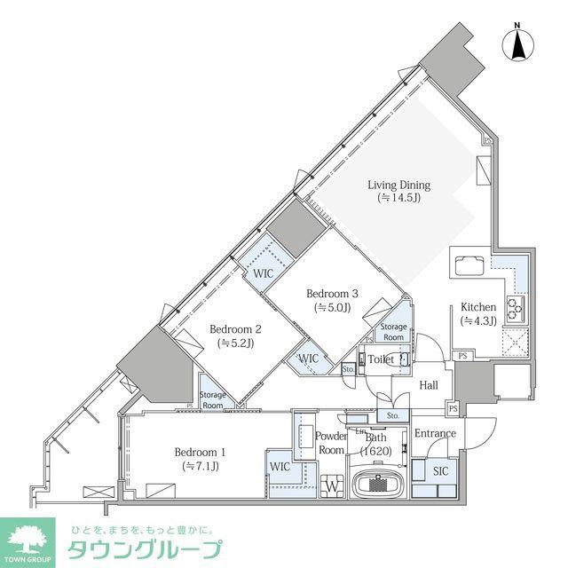 グランドシティタワー月島(3LDK/54階)の間取り写真